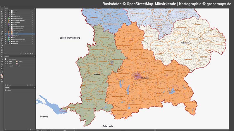 Bayern Vektorkarte Gemeinden Landkreise Regierungsbezirke PLZ-5, Karte Bayern Gemeinden, Karte Bayern Landkreise, Karte Bayern Postleitzahlen, PLZ-Karte Bayern 5-stellig
