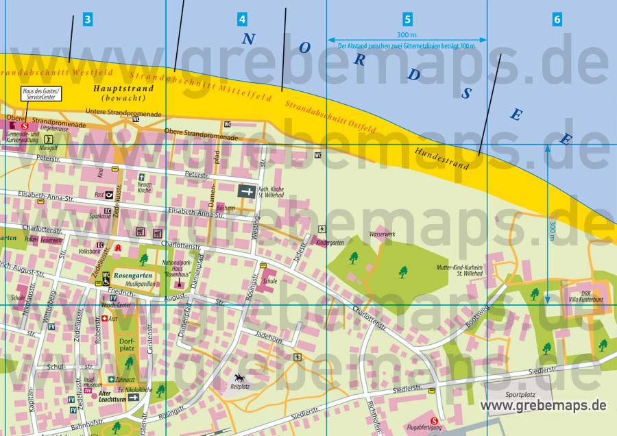 Ortsplan Wangerooge Nordseeheilbad, Karte Wangerooge, Plan Wangerooge
