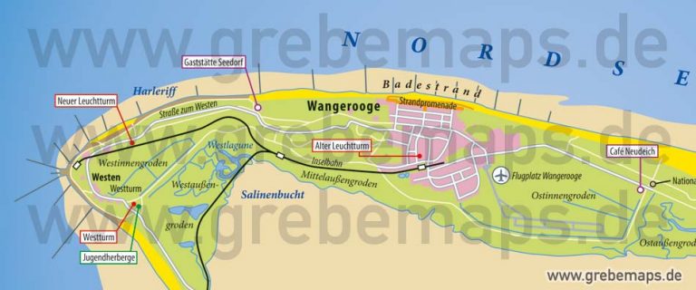 Inselkarte Wangerooge Nordseeheilbad für Print - Drucksachen - Flyer