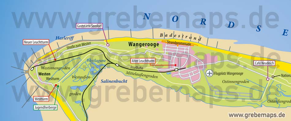 Inselkarte Wangerooge Nordseeheilbad, Karte Wangerooge, Insel Wangerooge Karte