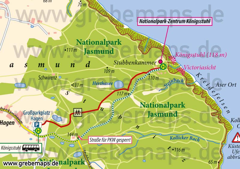 Karte Rügen Jasmund Kreidefelsen Königsstuhl, Infokarte, touristische Karte