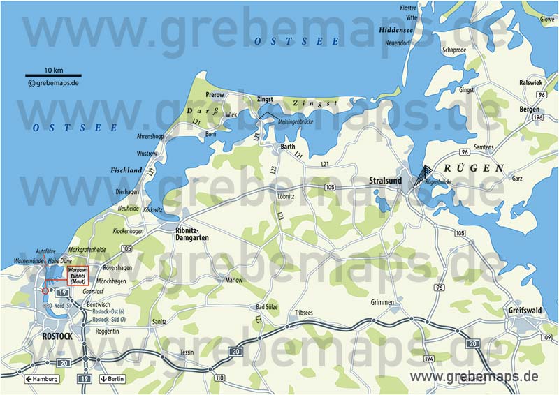 Karte Rostock Stralsund Greifswald Übersicht, Karte Ostsee Rostock Greifswald