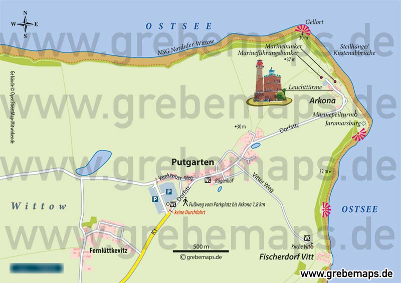 Karte Kap Arkona Rügen, Infokarte Kap Arkona, Lageplan Kap Arkona, touristische Karte Kap Arkona