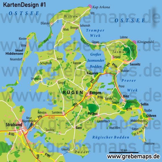 Karte Insel Rügen Übersicht, Inselkarte Rügen Übersicht