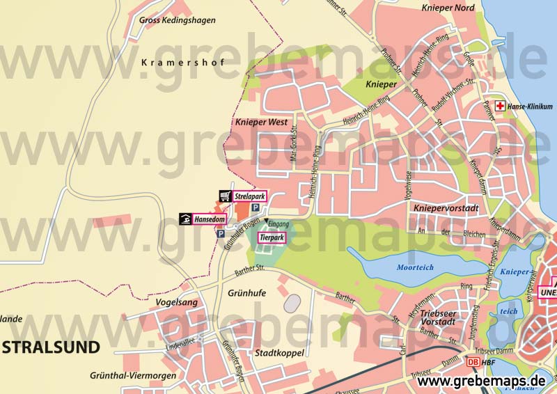 Karte Stralsund Übersicht, Übersichtskarte Stralsund, Stadtplan Stralsund Übersicht