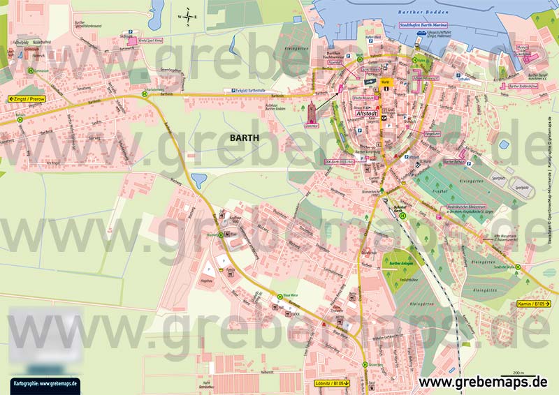 Ortsplan Barth, Karte Barth, Stadtplan Barth, Karte Ortsplan Barth