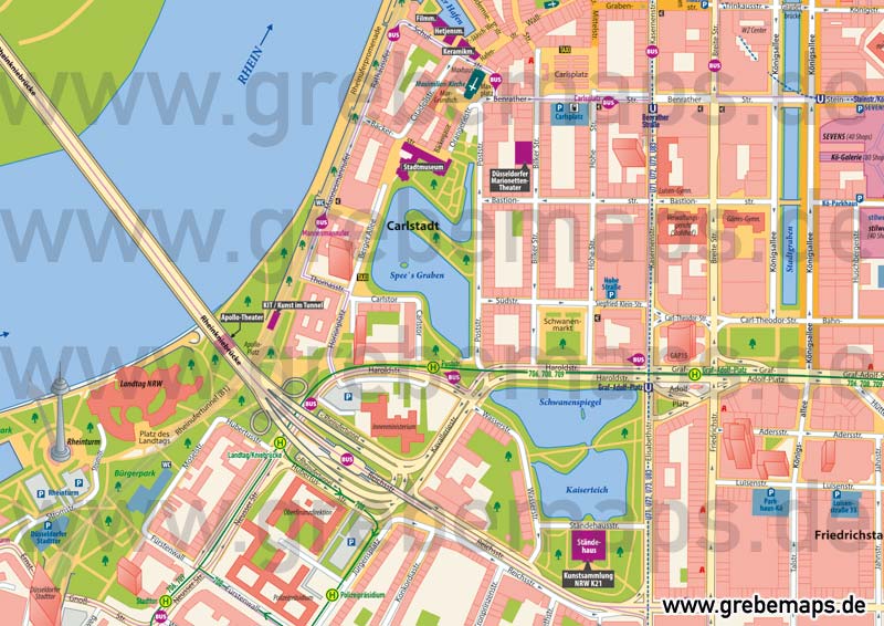 Stadtplan Düsseldorf-City Innenstadt, Stadtplan Düsseldorf-Stadtmitte, Karte Düsseldorf-Stadtmitte