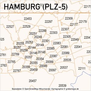 Hamburg Postleitzahlen-Karte PLZ-5 Vektor - grebemaps Kartographie