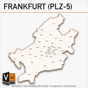 Frankfurt Postleitzahlen-Karte PLZ-5 Vektor - grebemaps Kartographie