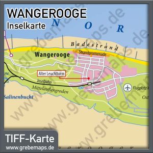 Inselkarte Wangerooge Nordseeheilbad für Print - Drucksachen - Flyer