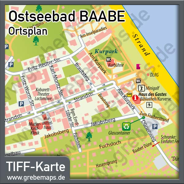 Ortsplan Baabe Ostseebad auf Rügen, Karte Baabe, Ortskarte Baabe, Landkarte Baabe