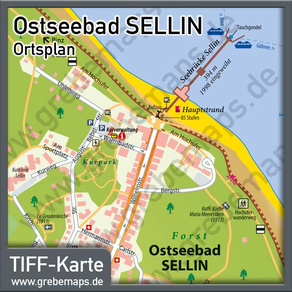 Ortsplan Sellin Ostseebad auf Rügen, Karte Sellin Rügen