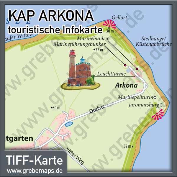 Karte Kap Arkona Rügen, Infokarte Kap Arkona, Lageplan Kap Arkona, touristische Karte Kap Arkona