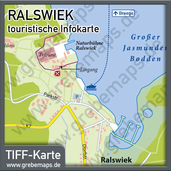 Karte Ralswiek Rügen, Ortskarte Ralswiek, touristische Infokarte Ralswiek Rügen