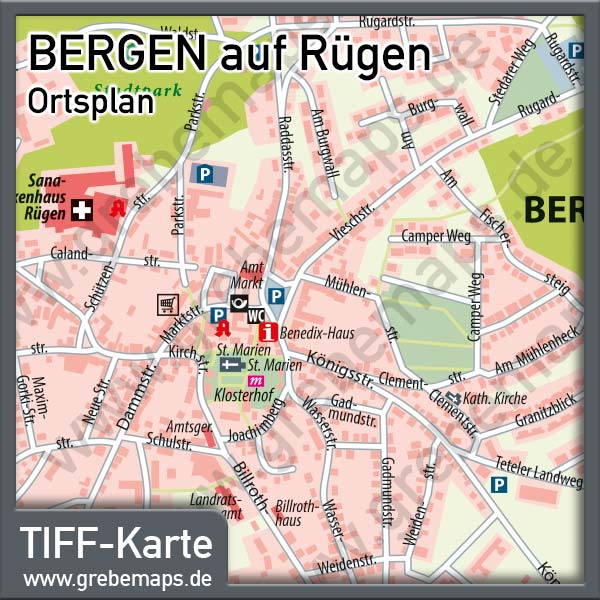 Ortsplan Bergen auf Rügen, Karte Bergen auf Rügen, Stadtplan Bergen auf Rügen