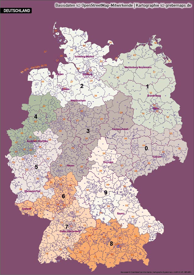 Deutschland PLUS Postleitzahlen PLZ 1-2-3 Vektorkarte (2018), Karte Deutschland Postleitzahlen, Karte Deutschland Landkreise, Karte Deutschland Gemeinden, Karte Deutschland Basis