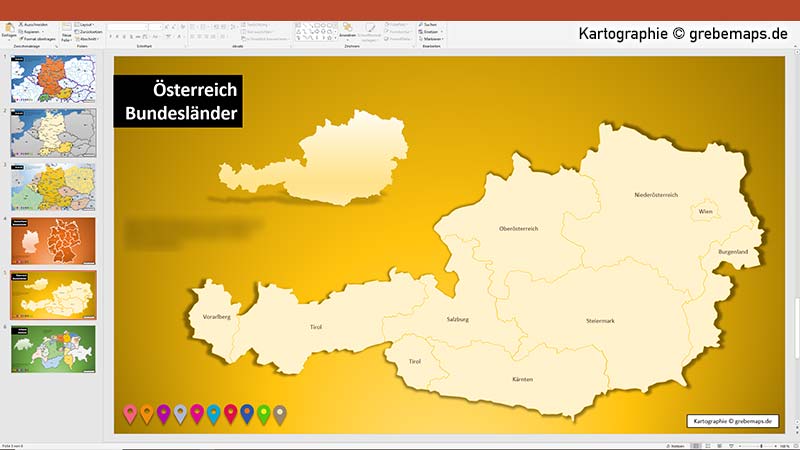Karte Österreich für PowerPoint mit Bundesländern, Karte Bundesländer Austria