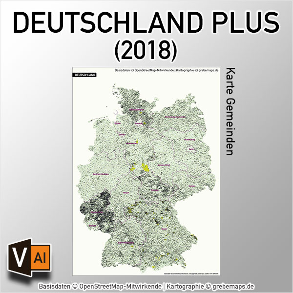 Deutschland PLUS Gemeinden Vektorkarte (2018), Karte Deutschland Postleitzahlen, Karte Deutschland Landkreise, Karte Deutschland Gemeinden, Karte Deutschland Basis