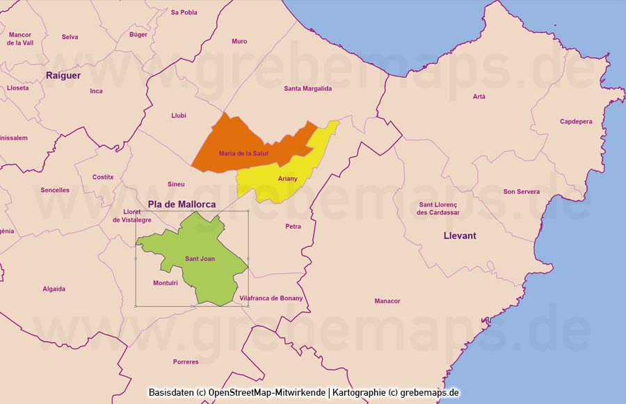 Mallorca Vektorkarte Gemeinden Landschaftszonen