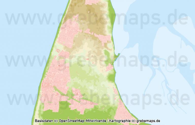 Sylt Vektorkarte Höhenschichten mit Gebäuden grebemaps Kartographie