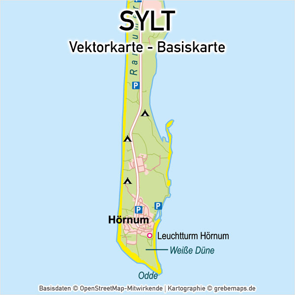 Sylt Vektorkarte Basiskarte, Basiskarte Insel Sylt, Karte Sylt Vektor, Karte Insel Sylt, Landkarte Sylt, Vektorkarte Insel Sylt