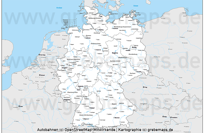 Deutschland Vektorkarte Bundesländer Autobahnen, Karte Deutschland Bundesländer, Karte Deutschland Autobahnen, Karte Deutschland Nachbarländer, Karte Vektor Deutschland