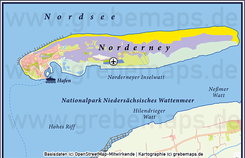 Norderney - Norddeich Vektorkarte Infokarte, Karte Insel Norderney Norddeich, Vektorkarte Norderney Norddeich
