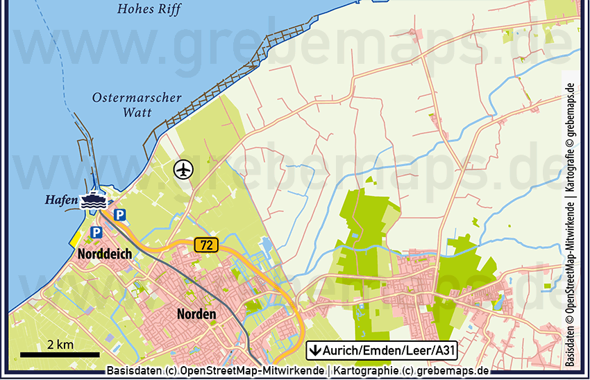 Norderney - Norddeich Vektorkarte Infokarte, Karte Insel Norderney Norddeich, Vektorkarte Norderney Norddeich