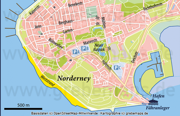 Norderney Ortsplan mit Gebäuden Vektorkarte - grebemaps® Kartographie