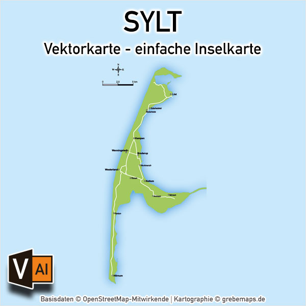 Sylt Vektorkarte einfache Inselkarte (DIN lang)
