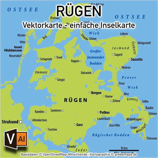 Rügen Vektorkarte einfache Inselkarte Karte Rügen Vektor