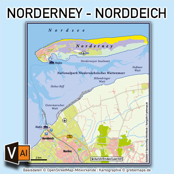 Norderney – Norddeich Vektorkarte Infokarte