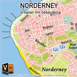Norderney Ortsplan mit Gebäuden Vektorkarte - grebemaps® Kartographie
