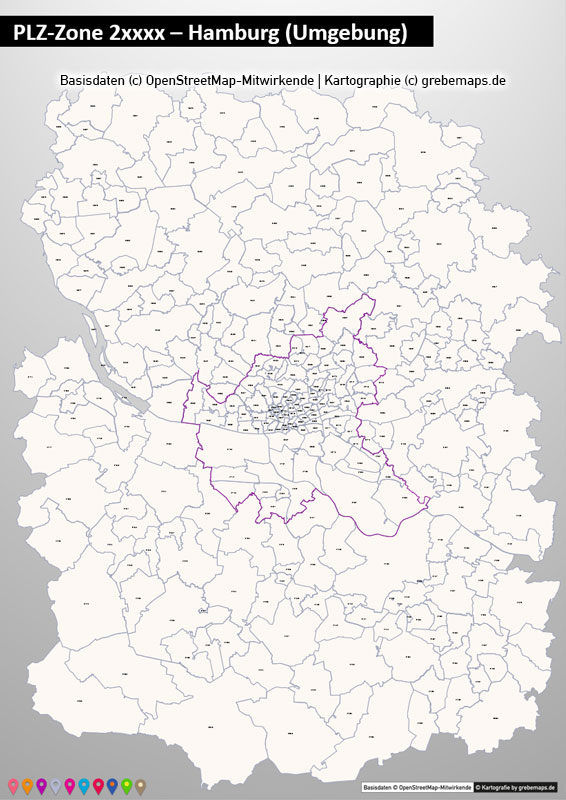 Deutschland PowerPoint-Karte PLZ-Zone 2 (Postleitzahlen 5-stellig) mit Hamburg, Karte PLZ-Zone 2 Deutschland, Postleitzahlen Zone 2 Karte Deutschland mit Hamburg