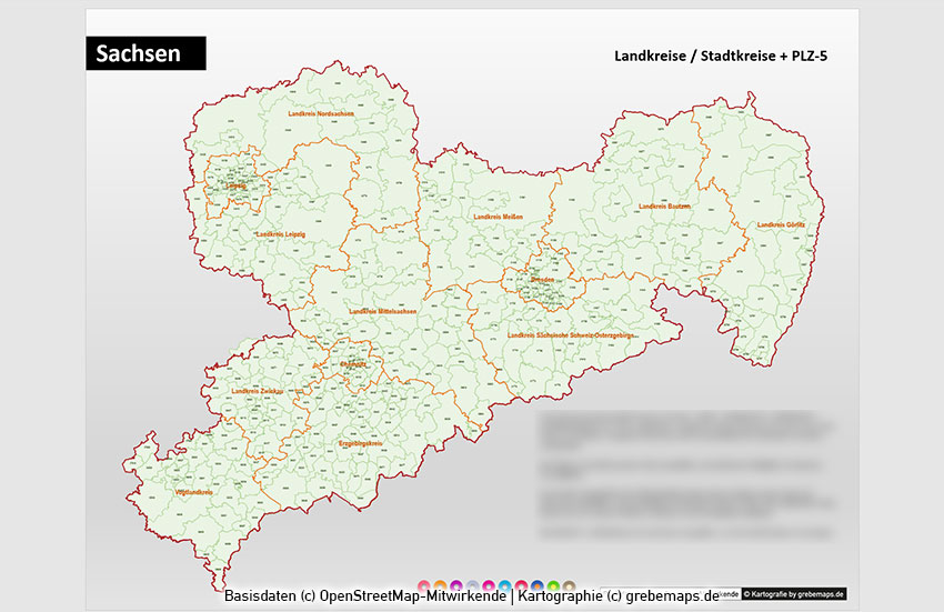 Sachsen PowerPoint-Karte Landkreise Gemeinden Postleitzahlen PLZ-5, Karte Sachsen Landkreise, Karte Sachsen Gemeinden, Karte Sachsen Postleitzahlen