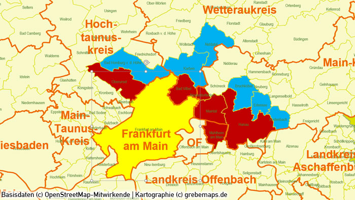 Rhein-Main-Gebiet Gemeinden Postleitzahlen PLZ-5 PowerPoint-Karte (PLZ 5-stellig), Karte Gemeinden Rhein-Main-Gebiet, Karte Gemeinden Metropolregion Frankfurt, Karte Gemeinden Region Frankfurt