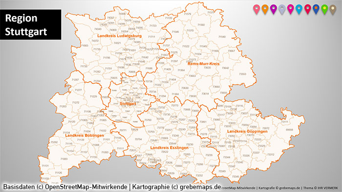 Region Stuttgart Postleitzahlen PLZ-5 PowerPoint-Karte (PLZ 5-stellig), Karte Region Stuttgart PLZ, PLZ-Karte Region Stuttgarte, Postleitzahlenkarte Region Stuttgart, Karte PLZ 5-stellig Region Stuttgart, Karte Metropole Stuttgart, Karte PLZ Stuttgarte Umgebung