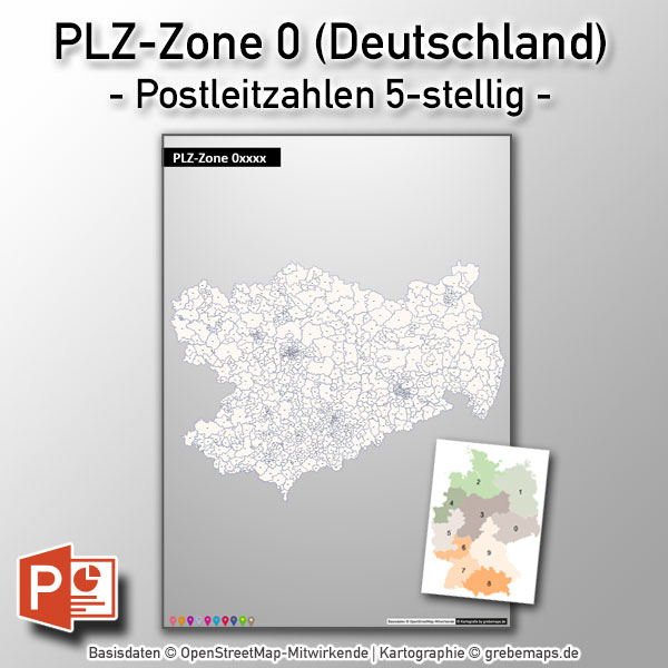 PowerPoint-Karte Deutschland PLZ-Zone 0 (Postleitzahlen 5-stellig)