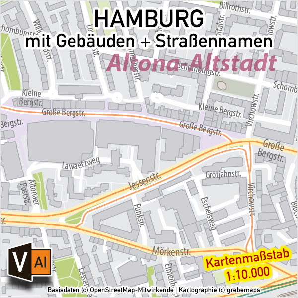 Hamburg Stadtplan Gebäude Strassennamen Vektorkarte, Stadplan Hamburg Straßennamen, Stadtplan Hamburg Gebäude, Stadtplan Hamburg 1:10.000, Stadtkarte Hamburg, Vektorkarte Stadtplan Hamburg