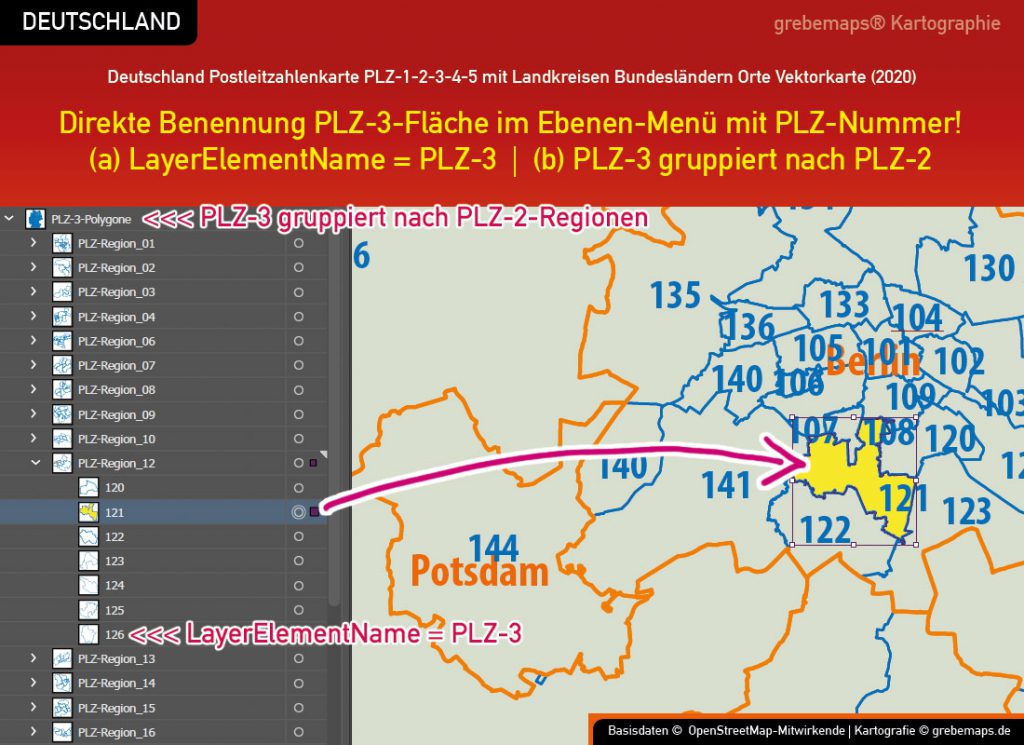 Deutschland Postleitzahlenkarte PLZ-1-2-3-4-5 Vektorkarte mit