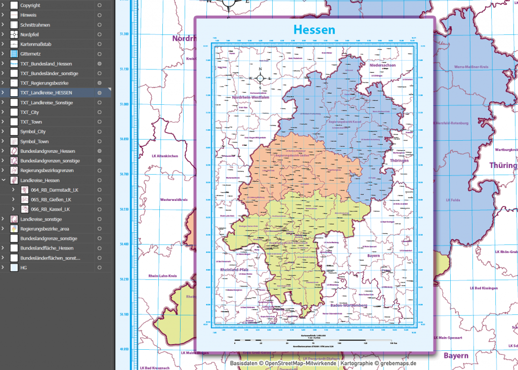 Hessen Karte Mit Flüssen Und Gebirgen Und Städten kartendesign.de