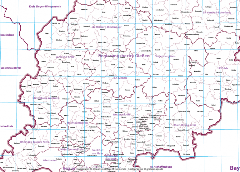 Hessen Vektorkarte Landkreise Gemeinden Postleitzahlen PLZ-5