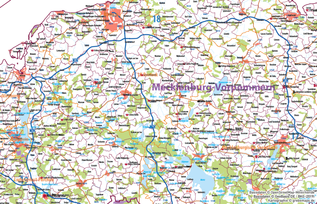 Ostdeutschland Vektorkarte Landkreise Gemeinden Postleitzahlen PLZ-5