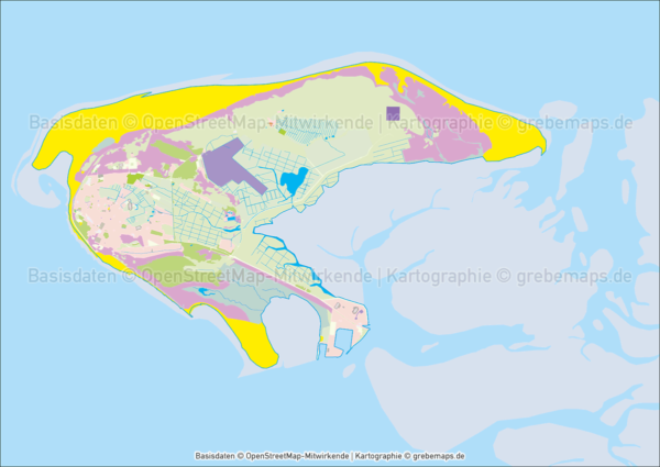 Borkum Inselkarte mit Gebäuden Vektorkarte - grebemaps® Kartographie