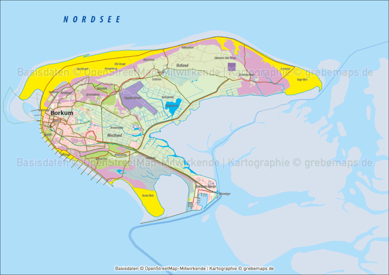 Borkum Inselkarte mit Gebäuden Vektorkarte - grebemaps® Kartographie