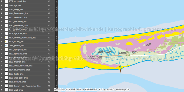 Juist Inselkarte mit Gebäuden Vektorkarte - grebemaps® Kartographie