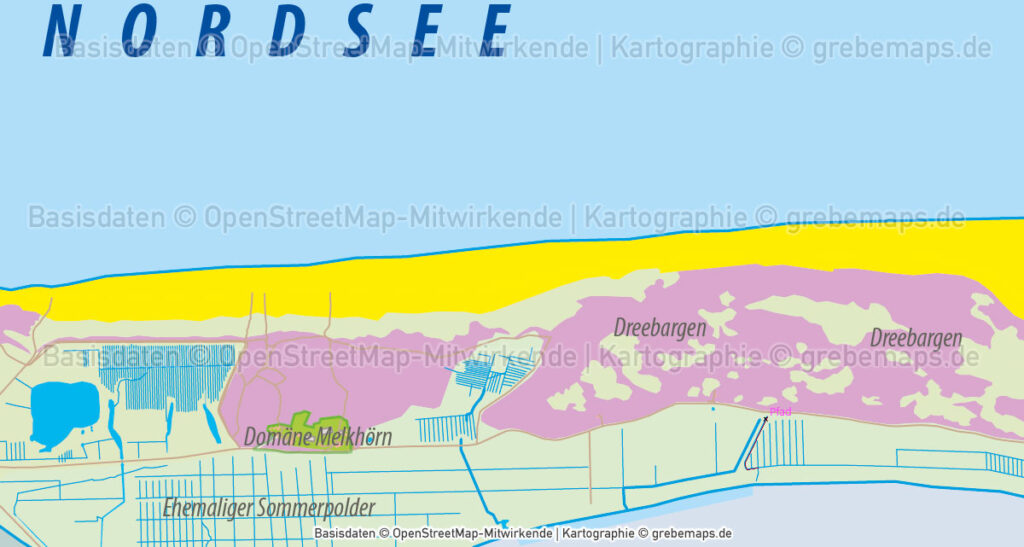 Langeoog Inselkarte mit Gebäuden Vektorkarte - grebemaps® Kartographie