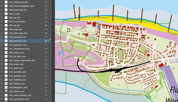 Wangerooge Inselkarte mit Gebäuden Vektorkarte - grebemaps® Kartographie