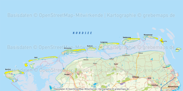 Eine Der Ostfriesischen Inseln 7 Buchstaben Ostfriesische Inseln Übersichtskarte Vektorkarte - grebemaps® Kartographie