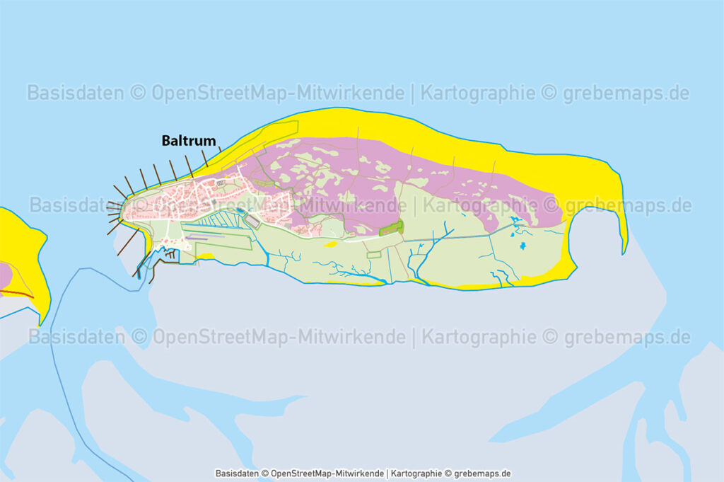 Baltrum Inselkarte mit Gebäuden Vektorkarte - grebemaps® Kartographie